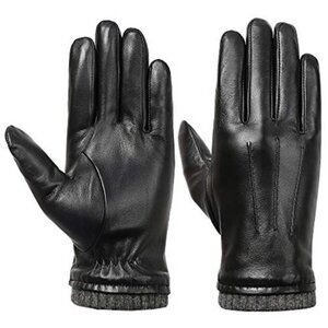 Italian Sheepskin Leather Gloves for Men, Winter Warm Fleece Lined Touch Screen